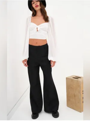 For Love & Lemons Shannon Wide Leg Trouser Pants Black S thumbnail 2