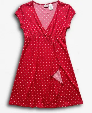 No Boundaries Red Polka Dot Faux Wrap Dress Cherry Tomato Stretch Large‎ 11/13 thumbnail 1