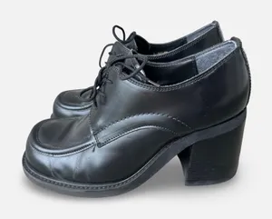 Vintage Y2K Steve Madden Black Leather Chunky Heel Oxford Shoes Size 7.5 grunge thumbnail 1