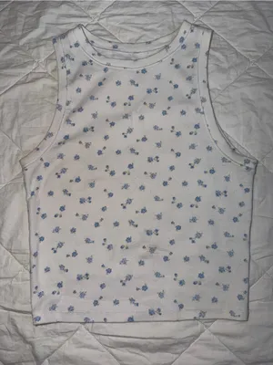 Hollister White Tank Top with Blue Floral Print thumbnail 1