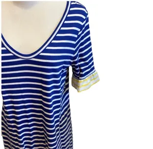Boden Blue White Striped Vneck Mini Dress Yellow Ruffle Sleeve 8 8L Tall Coastal thumbnail 4