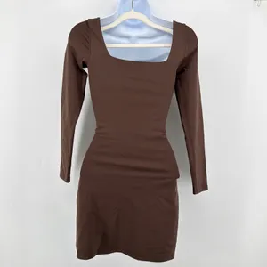 Aritzia Babaton Contour Squareneck Long Sleeve Mini Dress XS Rich Brown Bodycon thumbnail 2