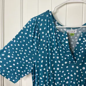 NWOT Serra women’s blue white polka dotted spotted tiered stretch maxi dress‎ M thumbnail 2