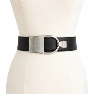 Black Leather Corset Statement Belt Silver Buckle Wide Waist Belt 41” Adjustable thumbnail 10