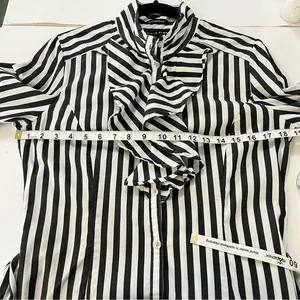 Antilia‎ Femme Striped Ruffle Front Shirtdress Black White Small thumbnail 6