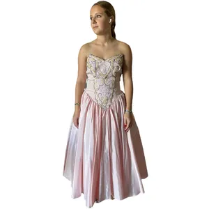 1980s ZUM ZUM Pink Strapless Beaded Sweetheart Prom Dress – ILGWU USA small thumbnail 2