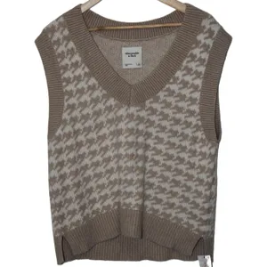 Abercrombie & Fitch Beige White Knit Sleeveless V-Neck Sweater Vest Size Large L thumbnail 1