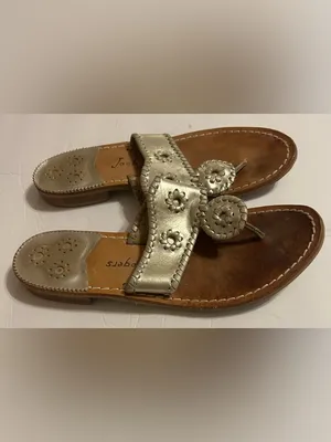 Jack Rogers Metallic Silver Leather Thong Sandals thumbnail 2