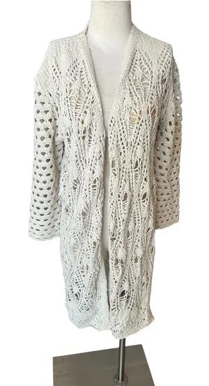 Natural Life Abigail open crochet duster coastal boho S/M thumbnail 1