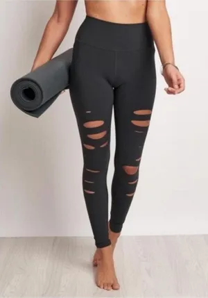 Alo size small warrior High-Waist Black Ripped Leggings yoga athletic thumbnail 1