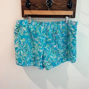 Lilly Pulitzer Luxletic Ocean Trail Shorts Turquoise Oasis Outta Line Print XL thumbnail 4