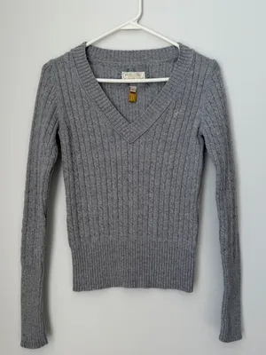 American Eagle Outfitters Y2K Grey Cable Knit V-Neck Sweater Womens Medium thumbnail 1