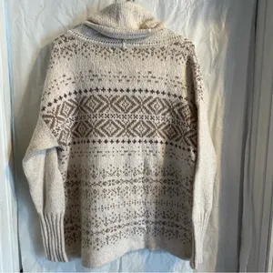 Eddie Bauer‎ Sweater Womens Large Cream Nordic Fair Isle Cottagecore Cowl Neck thumbnail 3