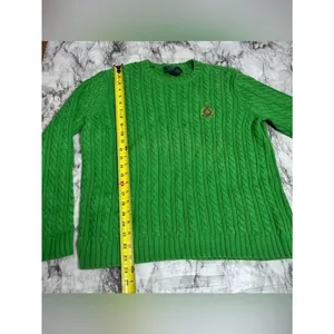 Lauren Ralph Lauren Bright Green Cable-Knit Crewneck Sweater 100% Cotton medium thumbnail 4
