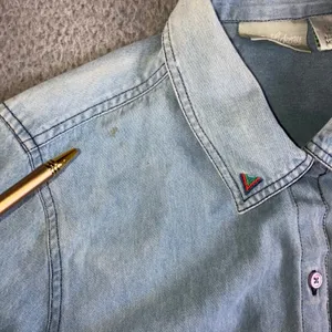 220 Hickory‎ Denim Button Up Shirt Women M Embroidered Feather Western Chore Vtg thumbnail 10
