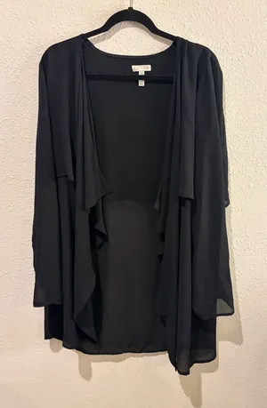 Leith Black Draped Open-Front Cardigan thumbnail 1