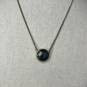 Rare circle charcoal jewel necklace with antique gold chain NWOT 3” extender thumbnail 5