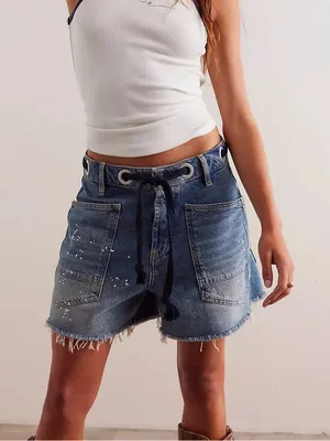 NWT FREE PEOPLE WE THE FREE Moxie Barrel Shorts Timeless Blue $128 CURRENT 26 S thumbnail 1