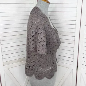 Willi Smith‎ Boho Cottage Crochet Cardigan Shrug Sweater Taupe Medium thumbnail 3
