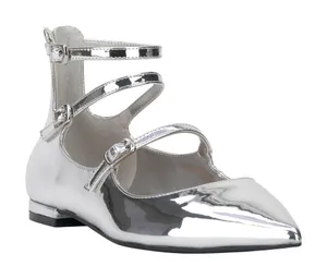 NWT INC International Concepts Valan Triple-Strapped Flats Silver Gray 8.5M thumbnail 1