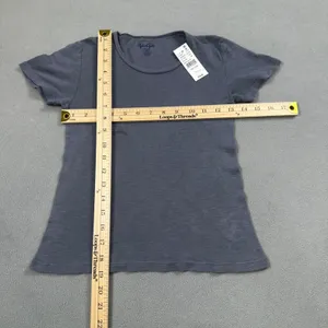 NWT John Galt Cropped Shirt Dark Blue Womens 1 SZ Cotton Blend Short Sleeve Tee thumbnail 4