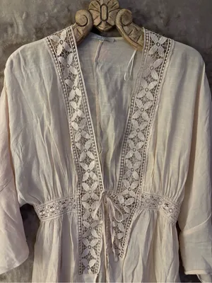 Love Tree Sheer Lace Embroidered Swim Coverup Cream Women’s Size L thumbnail 12