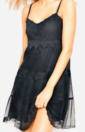 Victoria’s Secret Black Strappy Tulle Lace Nightie Lined Size Medium Babydoll thumbnail 1
