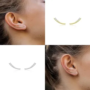 NEW Silver Round Bead Ear Climbers‎ | 18kgp S925 thumbnail 3