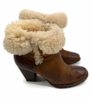Born Dona W21268 Brown Leather Shearling Cuff Ankle Boots Size 6 thumbnail 1