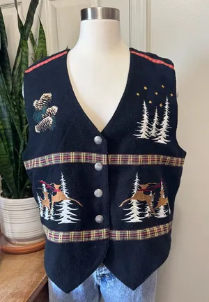 Vintage‎ Embroidered Holiday felt Vest L Grandma Core thumbnail 1