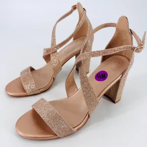 NWOT Rampage Women Rose Gold Glitter Block Heel Sandals Size‎ 8.5 thumbnail 1