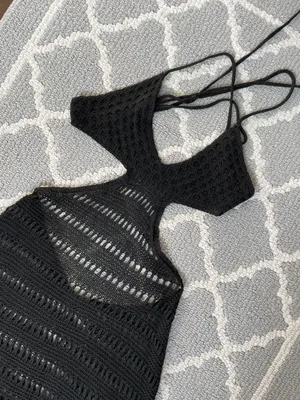 SheIn Crochet Backless Cutout Black Coverup Mini Dress thumbnail 5