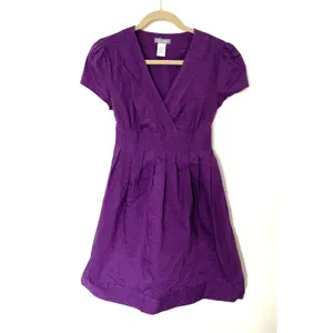VTG Y2K dELiA*s Purple Short Sleeve Cotton Blend V Neck Belted Dress Sz M thumbnail 2