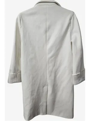 Women's Long Pea Coat, Size S, White and Black thumbnail 2