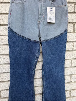 Lee Two-Tone High-Rise Flare Jeans — Light Blue & Dark Blue thumbnail 3