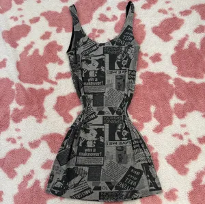 Y2K Newspaper Print Bodycon Mini Dress Grey Black Indie Sleaze Coquette Small thumbnail 3