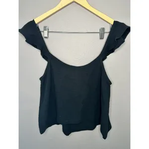 Marine Layer Tank Top Womens Medium Black Ruffle Sleeve Cotton Gauze Summer thumbnail 5