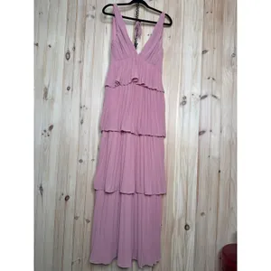 NWT Lulus Mesmerizing Essence Pink Pleated Backless Tiered Maxi Dress Gala Sz S thumbnail 2