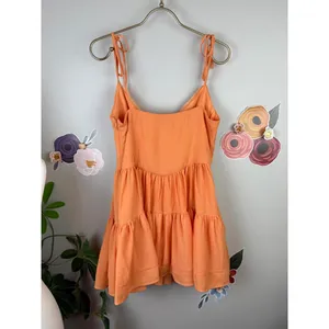 Tiger Mist Orange Bijou Fitted Mini Tie Strap Mini Tiered Dress - Size - Medium thumbnail 2