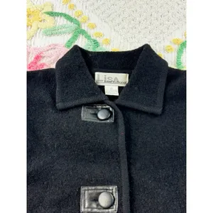 Lisa International Womens vtg Black 100% Boiled‎ Wool Button Front blazer M thumbnail 5