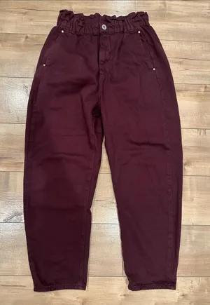 Zara Burgundy Wine Paperbag Elastic Waist Pants Sz 6 thumbnail 1