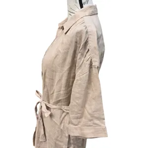 Tahari Womens 100% Linen Belted Button Down Shirt Dress Tan Beige Small thumbnail 6
