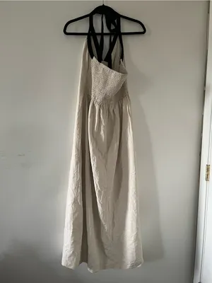 Japna Beige Linen Blend Halter Neck Midi Dress Medium Euro Summer Quiet Luxury Neutral thumbnail 5