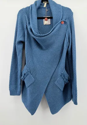 Matilda Jane Envision This Wrap cardigan‎ Blue Knit Asymmetrical Sweater large thumbnail 1