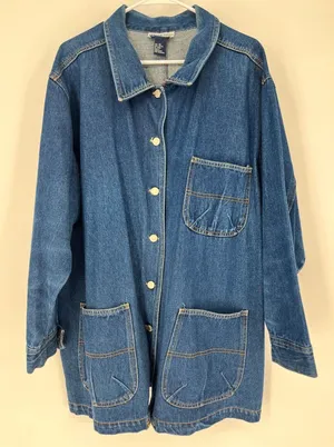 Vintage 90s Denim Chore Jacket Women 22 Blue Button Front Adriana Sport Pockets thumbnail 1