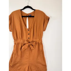 Patagonia Womens Romper Brown V Neck Organic Cotton Gauze Playsuit Tie Bow XS thumbnail 5