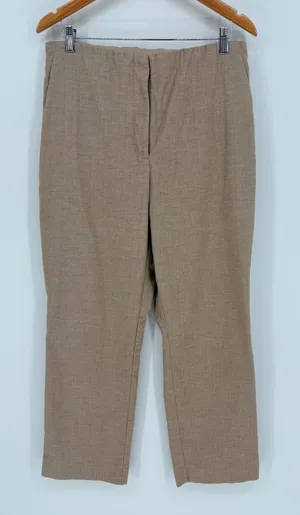 LOFT Trousers Womens‎ 14 Brown High Waist Elastic Back Ankle Pants Herringbone thumbnail 1