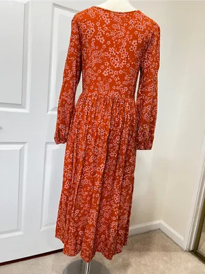 Susina Floral Smocked Bodice & Tiered Midi Dress Orange Burnt Orange Size Large thumbnail 14