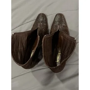 Italian Brown Suede & Snake Embossed Leather Ankle Bootie Women’s Size 7 thumbnail 13