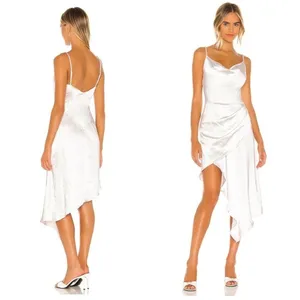 NWT ELIATT Satin Jacinda Rhinestone Asymmetric Cocktail White Dress Sz M thumbnail 2